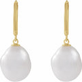 14K Yellow Cultured White Freshwater Keshi Pearl Hoop Earrings